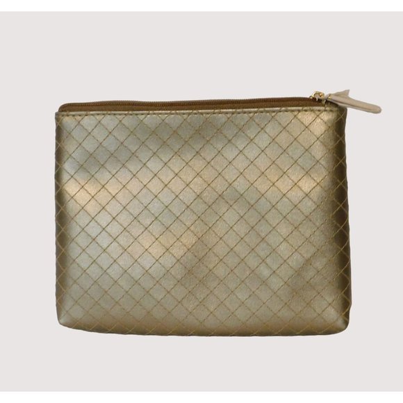 Estee Lauder Set of 2 Makeup Bag 7.5" Small Clutch 5.5" Gold Stitched Design Zip - Picture 2 of 8